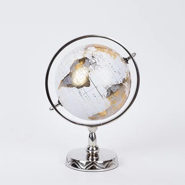 Διακοσμητική Επιτραπέζια Υδρόγειος Μεταλλική Ασημί-Λευκή-Χρυσή 18x18x28εκ. ESTHETI 752-19037