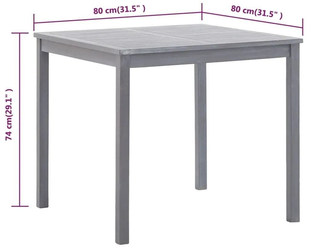 vidaXL Τραπέζι Κήπου Γκρι 80 x 80 x 74 εκ. από Μασίφ Ξύλο Ακακίας