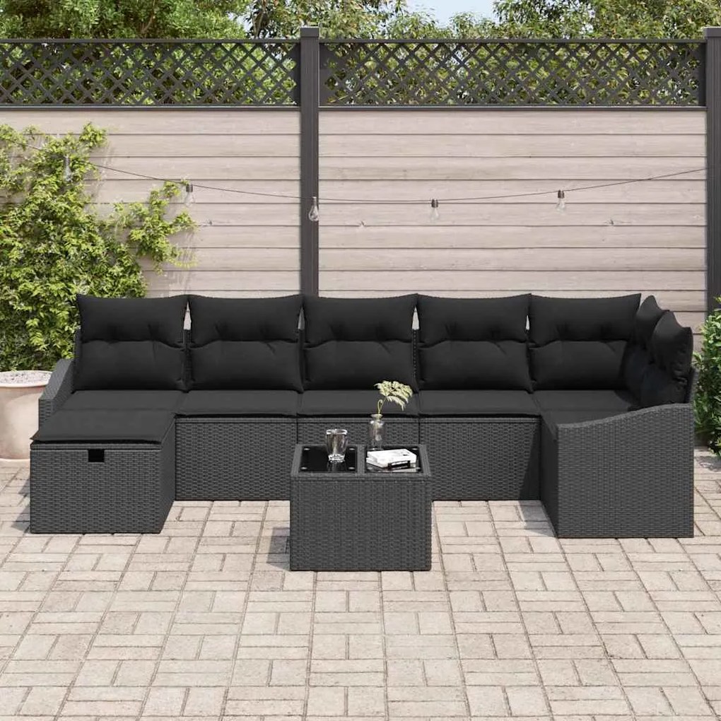vidaXL Σετ Καναπέ Κήπου με μαξιλάρι 8 pcs Μαύρο Πολυ ράταν