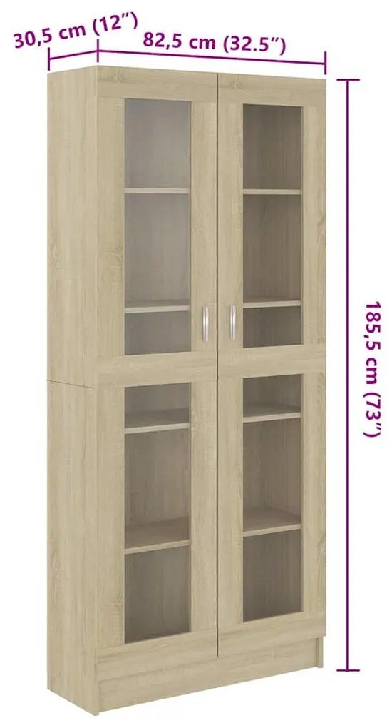 vidaXL Βιτρίνα Χρώμα Sonoma Δρυς 82,5 x 30,5 x 185,5 εκ. Επεξ. Ξύλο