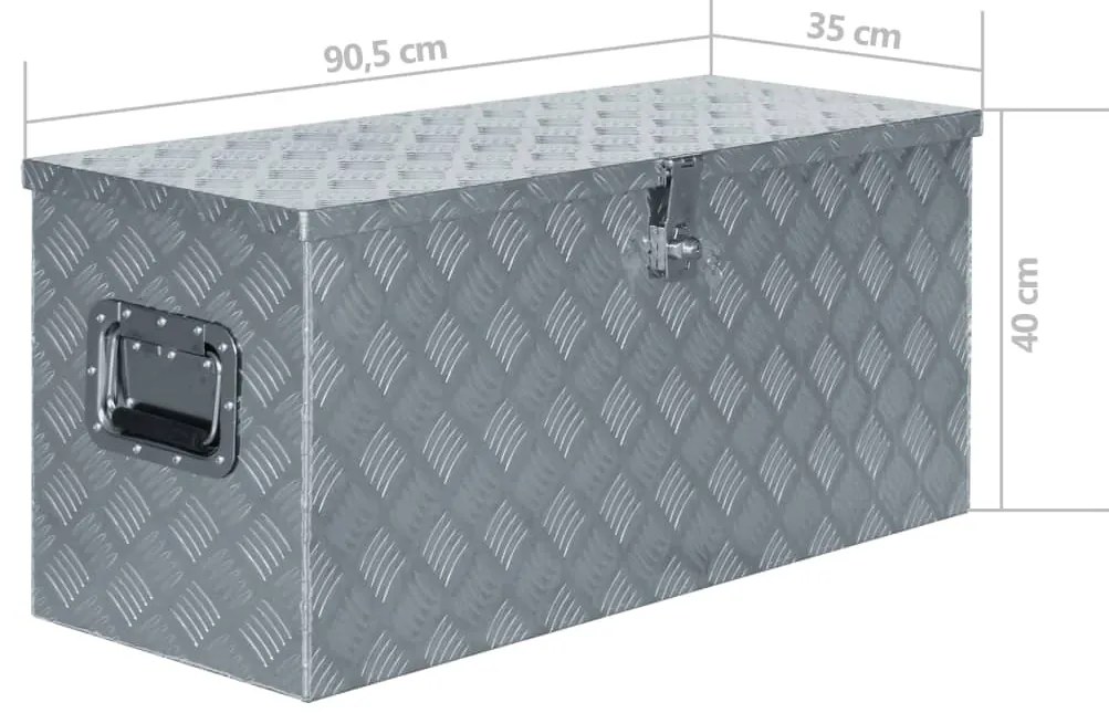 vidaXL Κουτί Αποθήκευσης Ασημί 90,5 x 35 x 40 εκ. Αλουμινίου