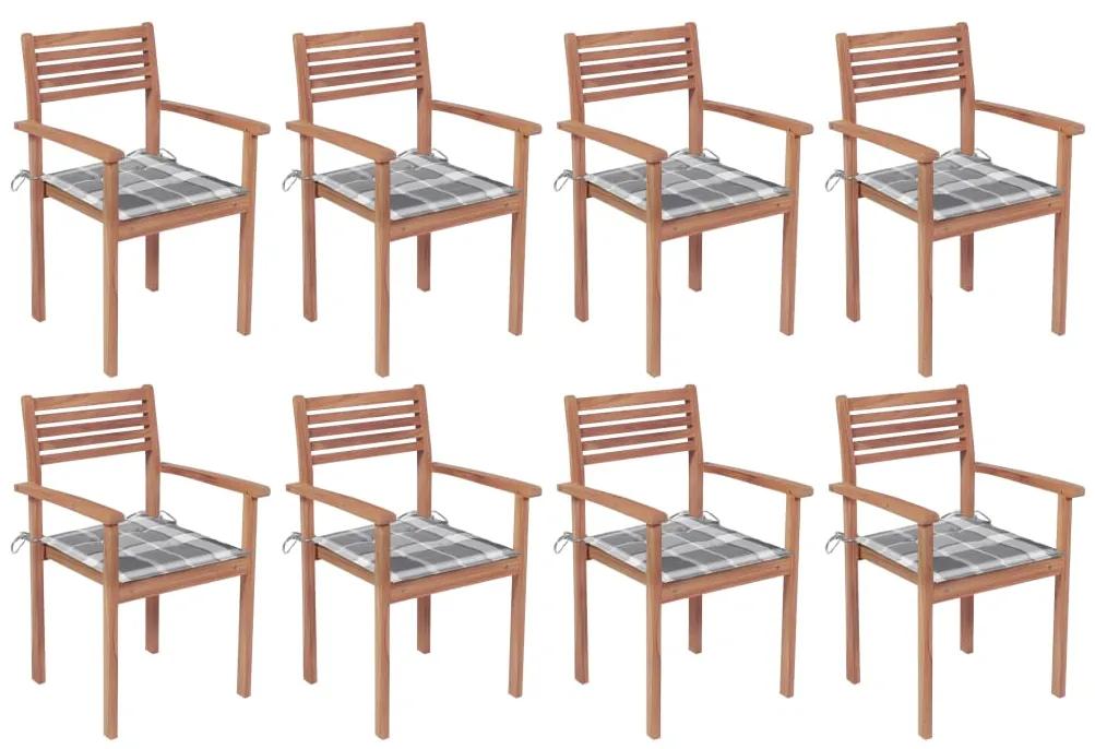 3072614 vidaXL Καρέκλες Κήπου Στοιβαζόμενες 8 τεμ. Μασίφ Ξύλο Teak &amp; Μαξιλάρια Καφέ, 1 Τεμάχιο
