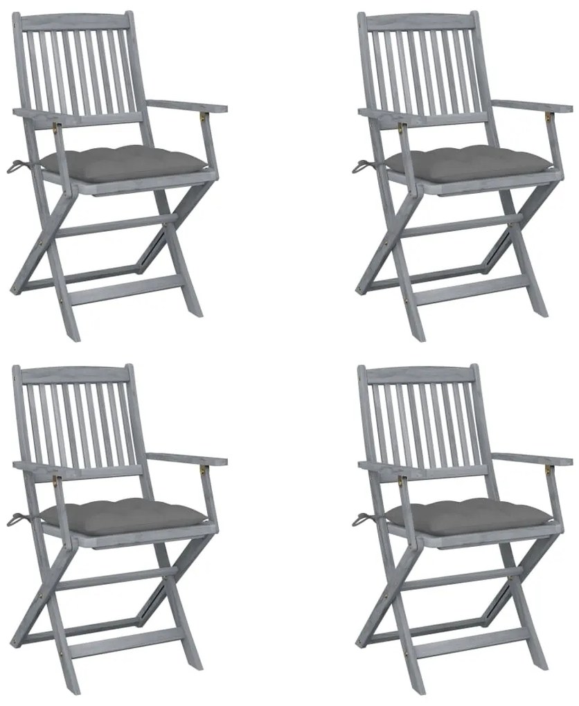 3064525 vidaXL Καρέκλες Εξωτ. Χώρου Πτυσσόμενες 4 τεμ Ξύλο Ακακίας &amp; Μαξιλάρια Γκρι, 1 Τεμάχιο
