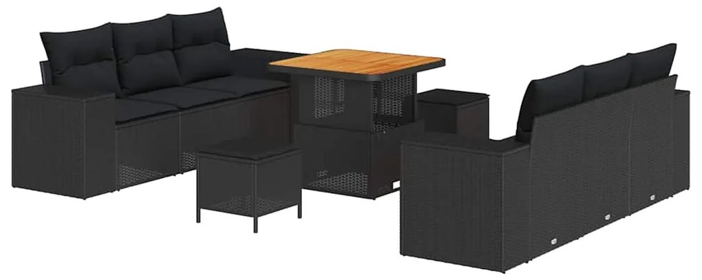 vidaXL Σετ Καναπέ Κήπου με αποθήκευση 9 pcs Μαύρο Πολυ ράταν