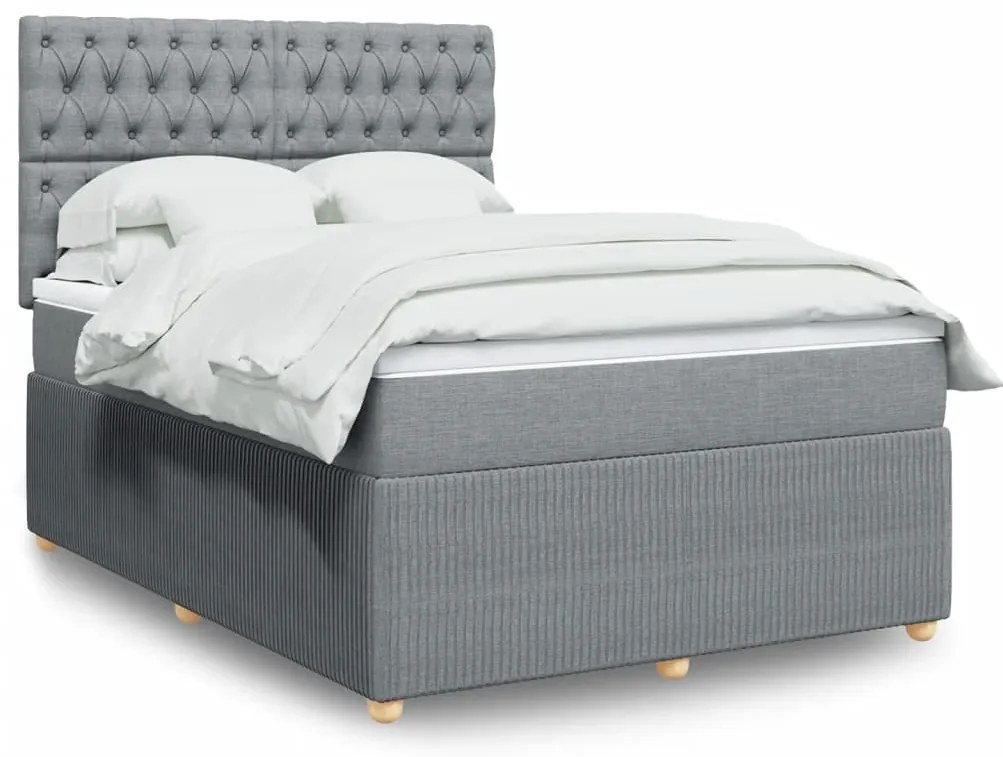 vidaXL Κρεβάτι Boxspring με Στρώμα Ανοιχτό Γκρι 140x190 εκ. Υφασμάτινο