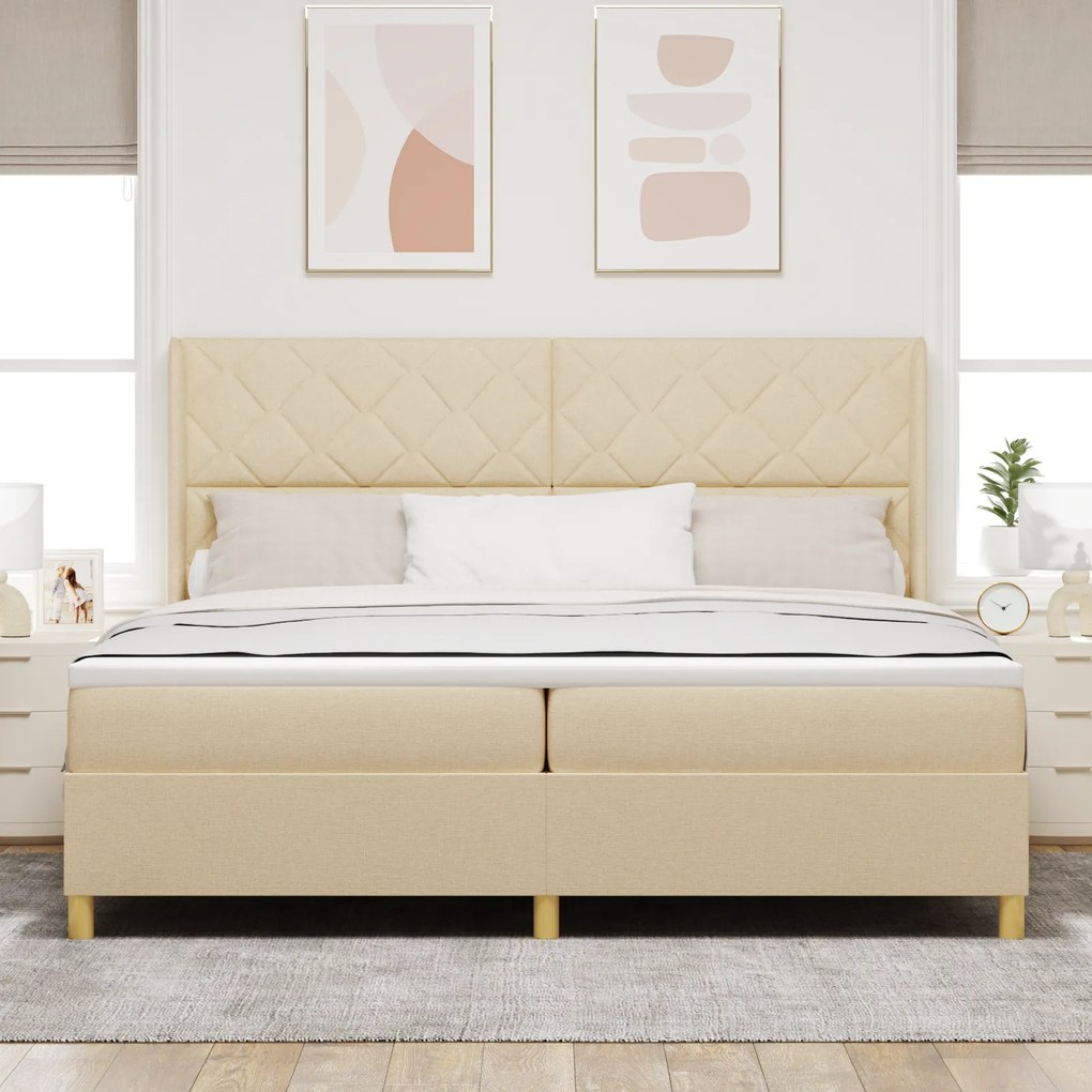 vidaXL κρεβάτι Box Spring με στρώμα Κρεμ 200x200 εκ. Υφασμάτινο