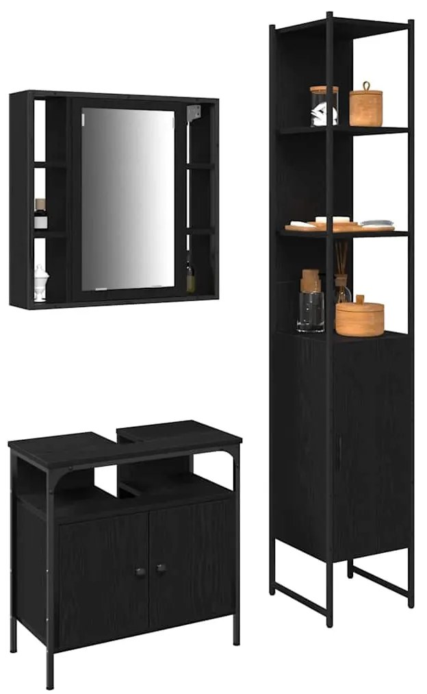 vidaXL Σετ Ντουλαπιών Μπάνιου 3 pcs Μαύρη δρυς 33 x 33 x 185.5 εκ