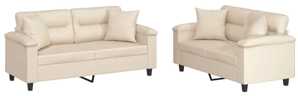 vidaXL Πολυθρόνες Σετ 2 Τεμ. Μπεζ από Ύφασμα Μικροϊνών με Μαξιλάρια