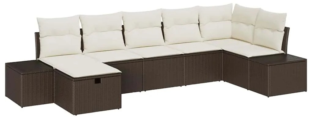 vidaXL Σετ Καναπέ Κήπου με μαξιλάρι 7 pcs Καφέ Πολυ ράταν