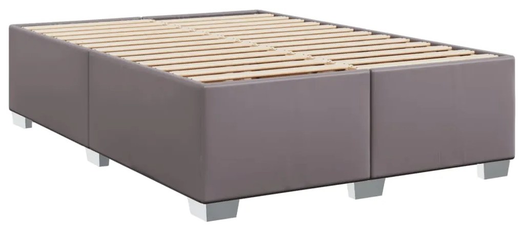 vidaXL Κρεβάτι Boxspring με Στρώμα Γκρι 140x190εκ. από Συνθετικό Δέρμα