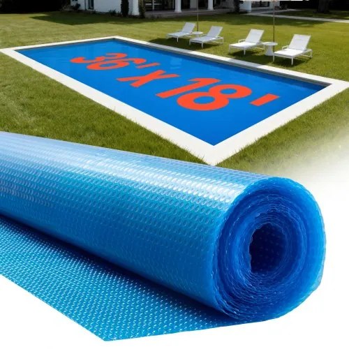 VEVOR Solar Pool Cover, 10.97 x 5.49m Rectangle Pool Bubble Cover, 8 Mil Pools Solar Blanket with Bubble &amp; PE Material, Daytime Heat Absorption, Nighttime Heat Retention, Heat Retaining Solars Covers, Blue