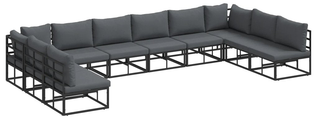 vidaXL Σετ Καναπέ Κήπου 10 pcs Μαύρο 423 x 211.5 x 71 εκ Αλουμίνιο