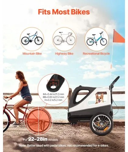 VEVOR Dog Bike Trailer, Supports up to 45 kg, 2-in-1 Pet Stroller Cart Bicycle Carrier for Small &amp; Large Dogs, Easy Folding Frame with Quick Release Wheel, Universal Bicycle Coupler, Internal Leash