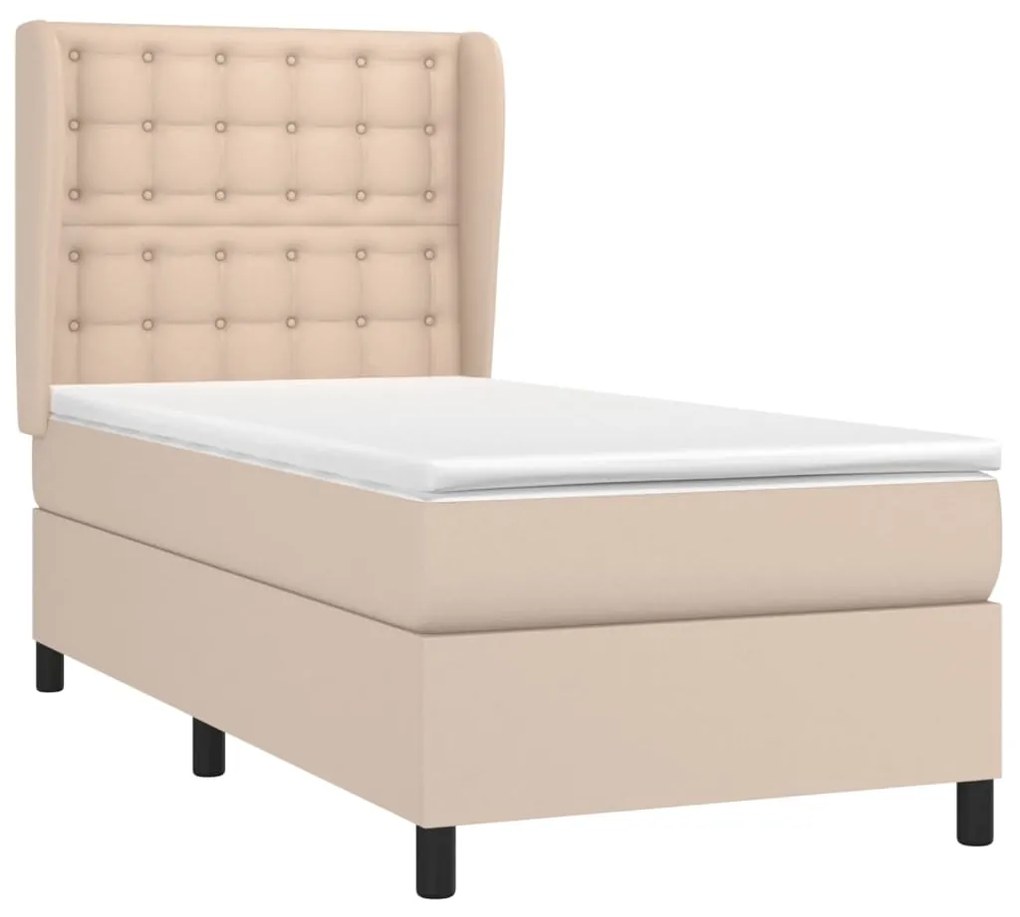 vidaXL Κρεβάτι Boxspring με Στρώμα Καπουτσίνο 90x190εκ.από Συνθ. Δέρμα