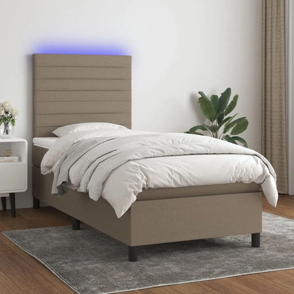 ΚΡΕΒΑΤΙ BOXSPRING ΜΕ ΣΤΡΩΜΑ &amp; LED TAUPE 100X200 ΕΚ. ΥΦΑΣΜΑΤΙΝΟ 3134937