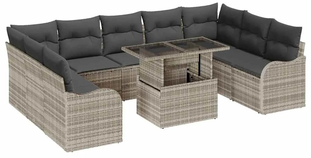 vidaXL Σετ Καναπέ Κήπου με μαξιλάρι 10 pcs Ανοιχτό γκρι Πολυ ράταν