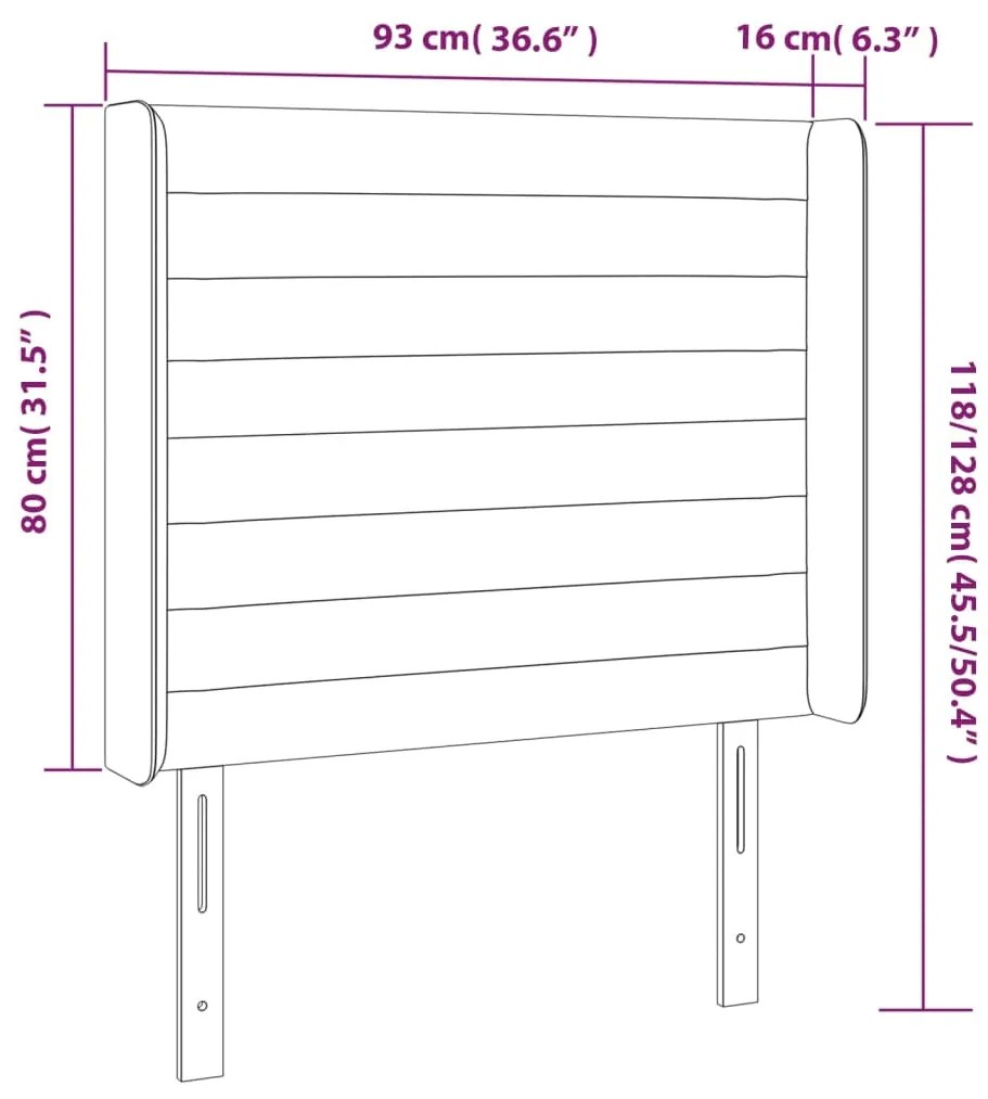 vidaXL Κεφαλάρι Κρεβατιού LED Μαύρο 93x16x118/128εκ. Βελούδινο