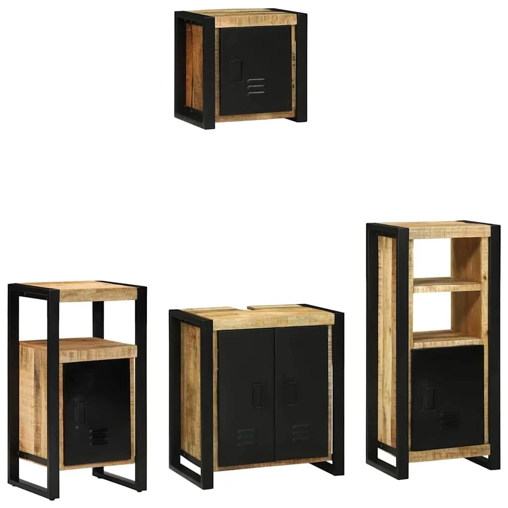 vidaXL Σετ Επίπλων Μπάνιου με ράφι 4 pcs Καφέ Στερεό ξύλο μάνγκο