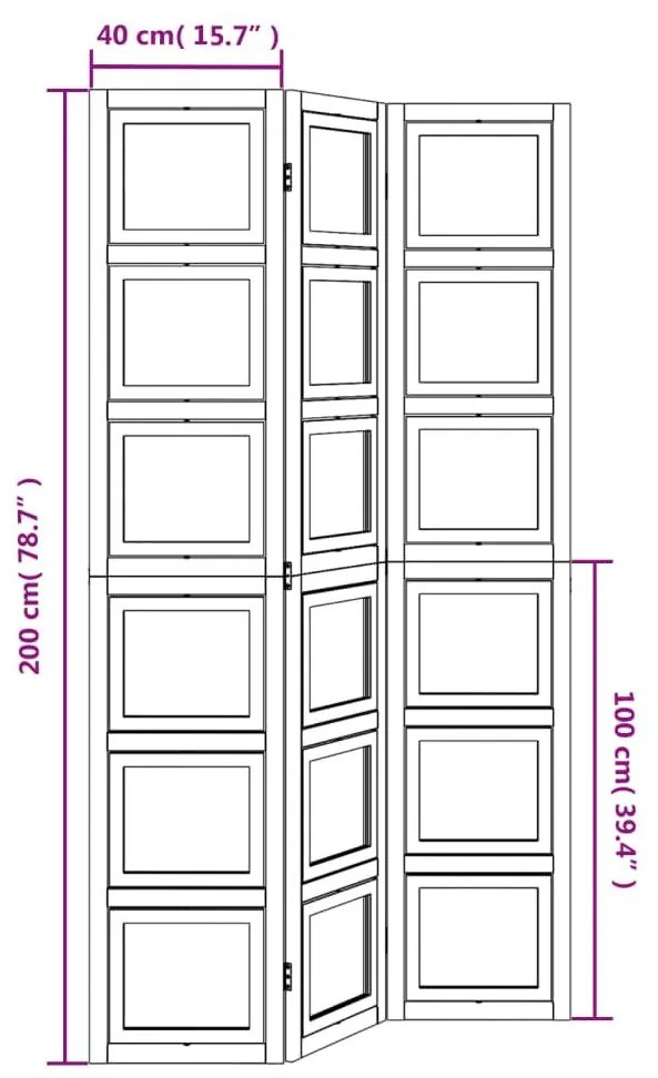 Διαχωριστικό Χώρου με 3 Πάνελ Λευκό από Μασίφ Ξύλο Παυλώνιας - Λευκό