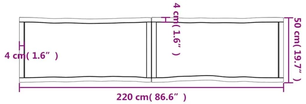 Επιφ Τραπεζιού Αν Καφέ 220x50x(2-6)εκ.Ακατέργ. Μασίφ Ξύλο Δρυός - Καφέ