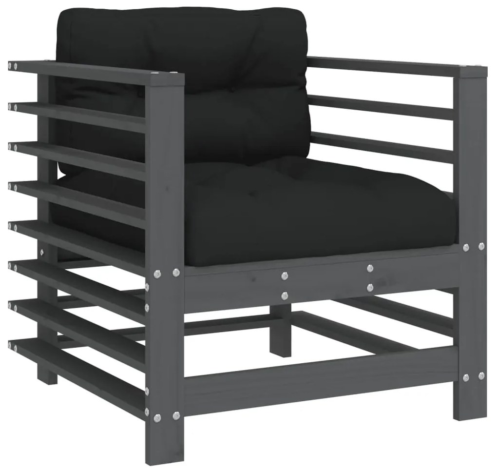 vidaXL Καρέκλες Κήπου με Μαξιλάρια 2 τεμ. Γκρι από Μασίφ Ξύλο Πεύκου