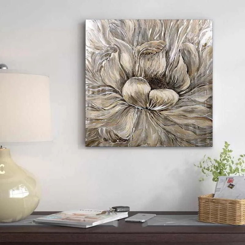 Πίνακας σε καμβά Golden Flowers" Megapap ψηφιακής εκτύπωσης 50x50x3εκ."