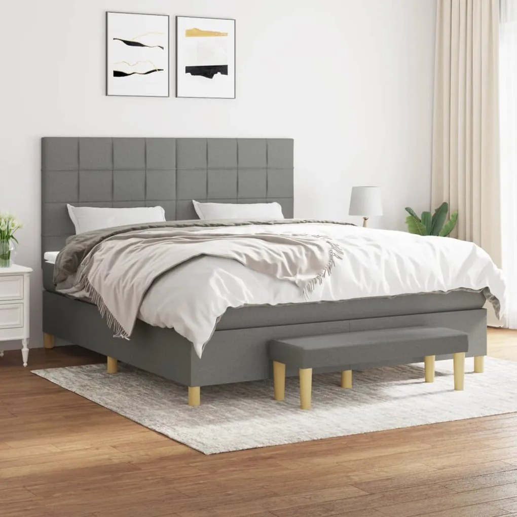 Κρεβάτι Boxspring με Στρώμα Σκούρο Γκρι 160x200 εκ Υφασμάτινο - Γκρι