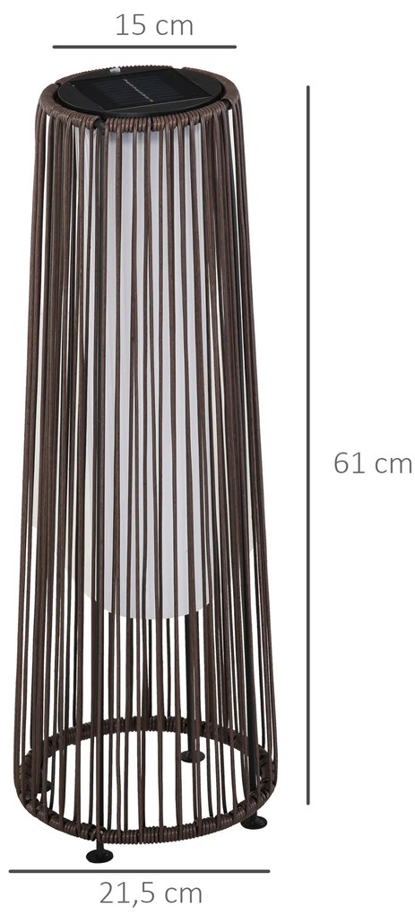 Φωτιστικό κήπου Outsunny, εξωτερικό φωτιστικό, ηλιακό, 8 ώρες λειτουργίας, αυτόματη λειτουργία, εμφάνιση rattan, 21,5 x 21,5 x 61 cm