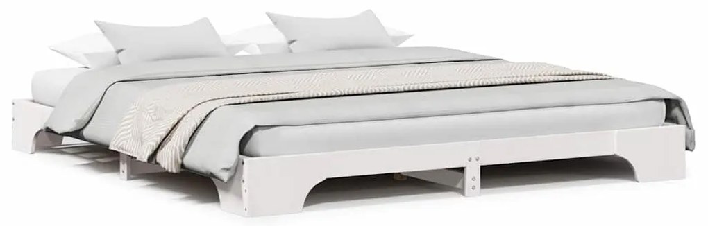 vidaXL Σκελετός Κρεβατιού Λευκό 207 x 207 x 17 εκ. Μασίφ ξύλο πεύκου