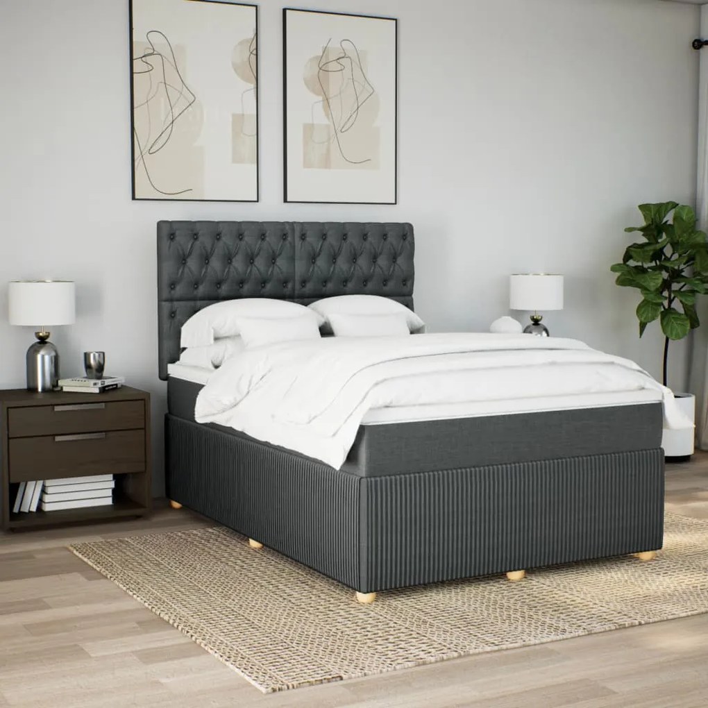 ΚΡΕΒΑΤΙ BOXSPRING ΜΕ ΣΤΡΩΜΑ ΣΚΟΥΡΟ ΓΚΡΙ 140X200 ΕΚ ΥΦΑΣΜΑΤΙΝΟ 3294387