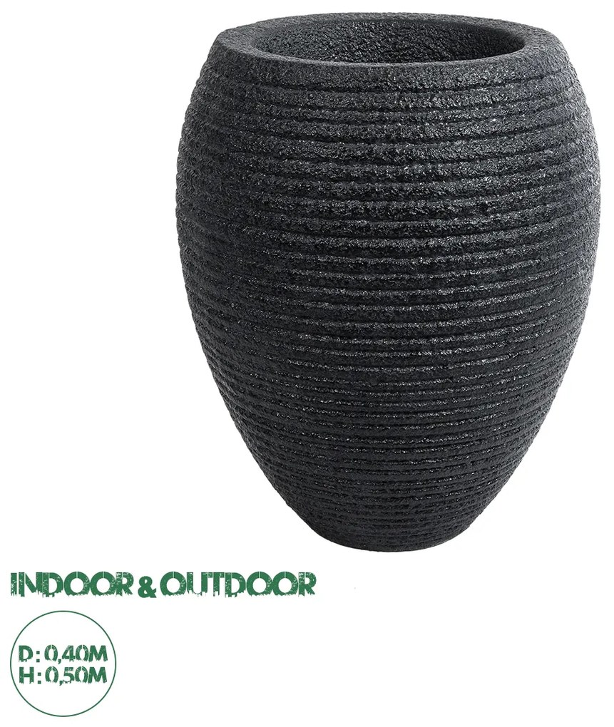 20716 GloboStar® Artificial Garden NASHVILLE 20716 Επιδαπέδιο Πολυεστερικό Τσιμεντένιο Κασπώ Γλάστρα - Flower Pot Μαύρο Φ40 x Υ50cm