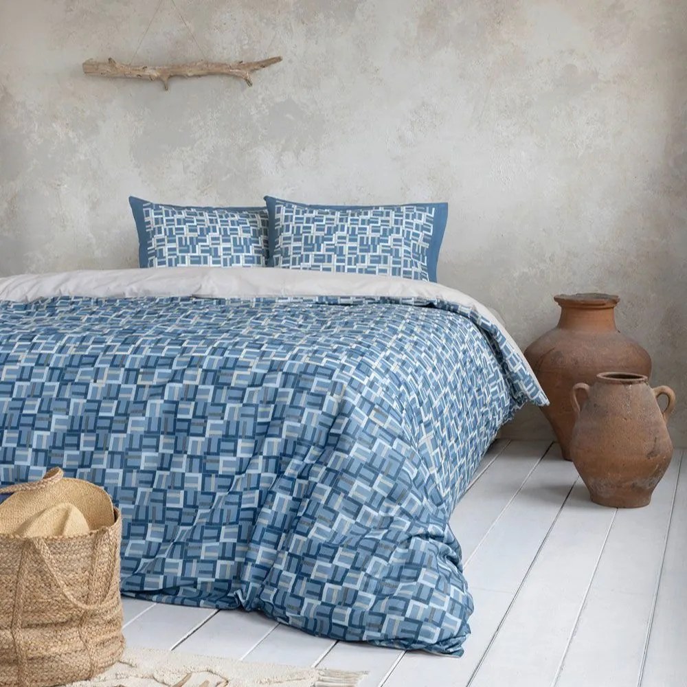 Σεντόνια Galley (Σετ 4τμχ) Blue-Beige Nima Υπέρδιπλo 240x260cm 100% Cotton