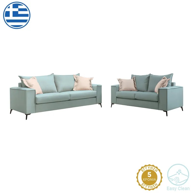 Σετ σαλονιού 2τεμ Verona pakoworld μέντα ύφασμα με μαξιλάρια σε κρεμ απόχρωση