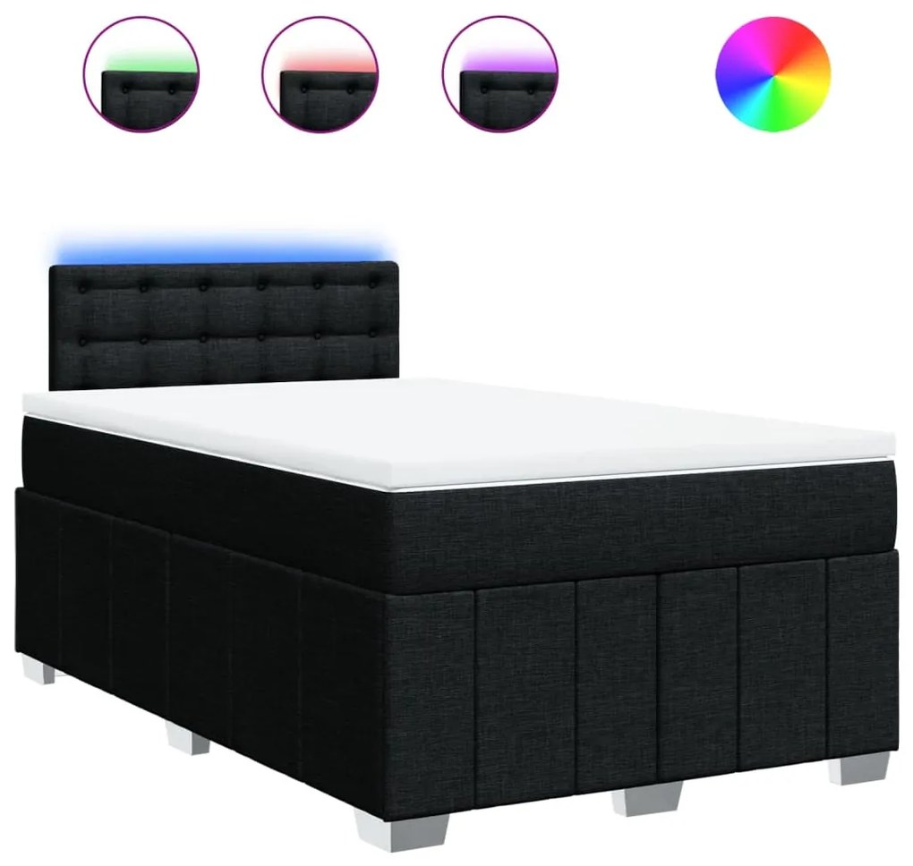 vidaXL Κρεβάτι Boxspring με Στρώμα Μαύρο 120x190 εκ. Υφασμάτινο