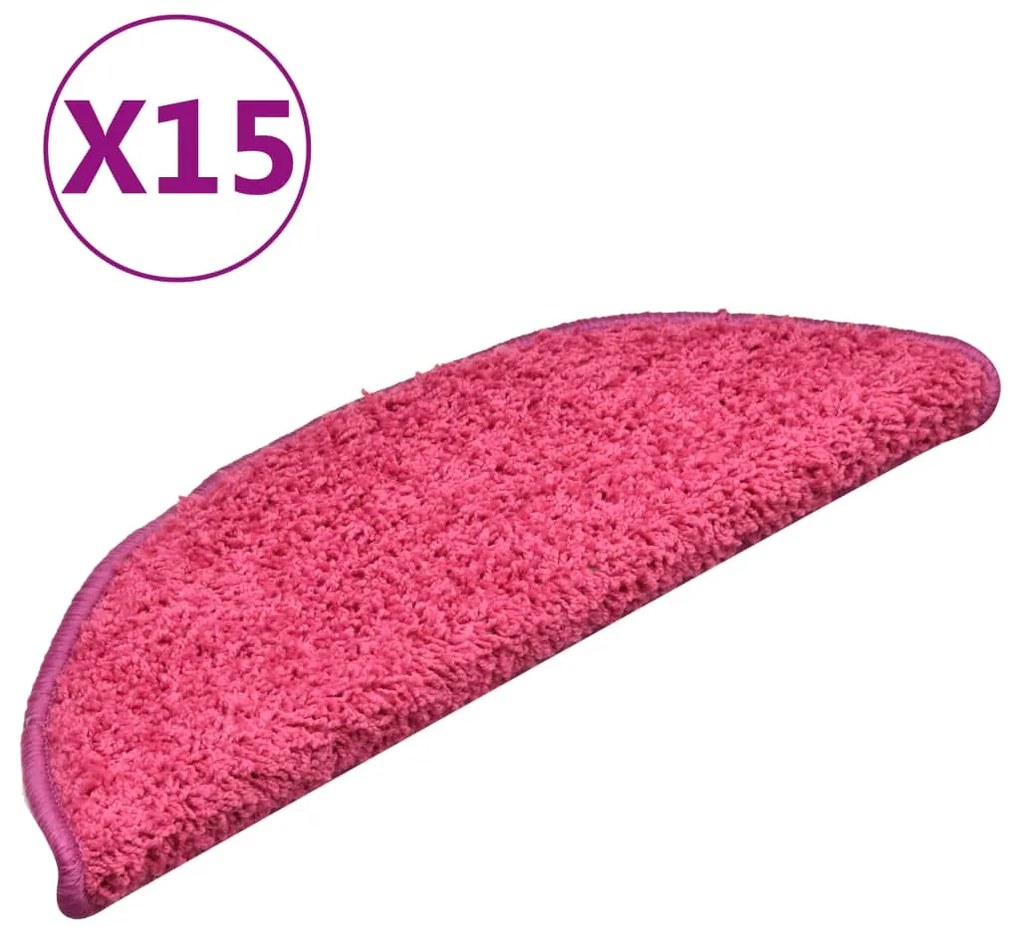 vidaXL Πατάκια Σκαλιών 15 τεμ. Ροζ Ημίστρογγυλά 56x17x3 εκ.