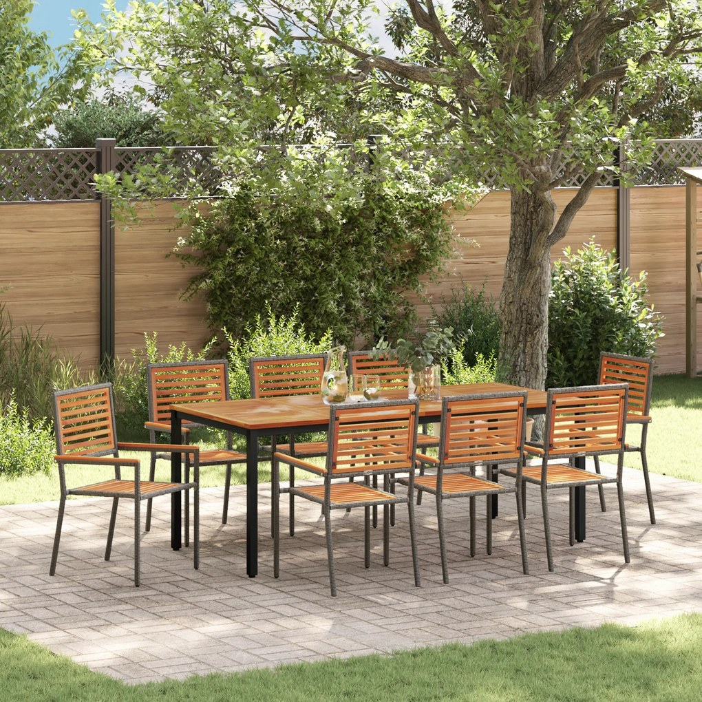 vidaXL Σέτ φαγητού για κήπο 9 pcs Γκρι, Φυσικό Τεχ 200 x 100 x 75 cm