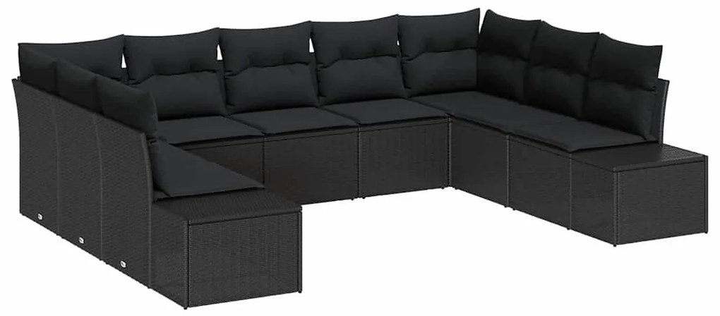 vidaXL Σετ Καναπέ Κήπου με μαξιλάρι 9 pcs Μαύρο Πολυ Ρατάν