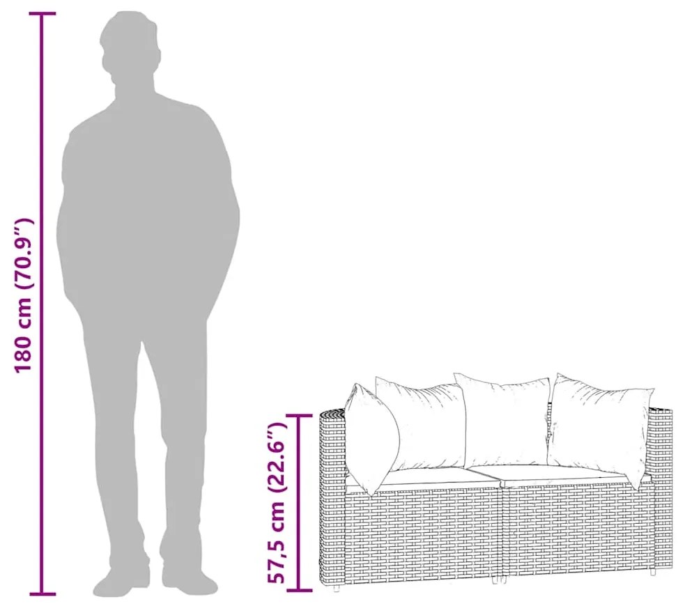 Καναπέδες Κήπου Γωνιακοί με Μαξιλάρια 2 τεμ. Μαύρο Συνθ. Ρατάν 319806