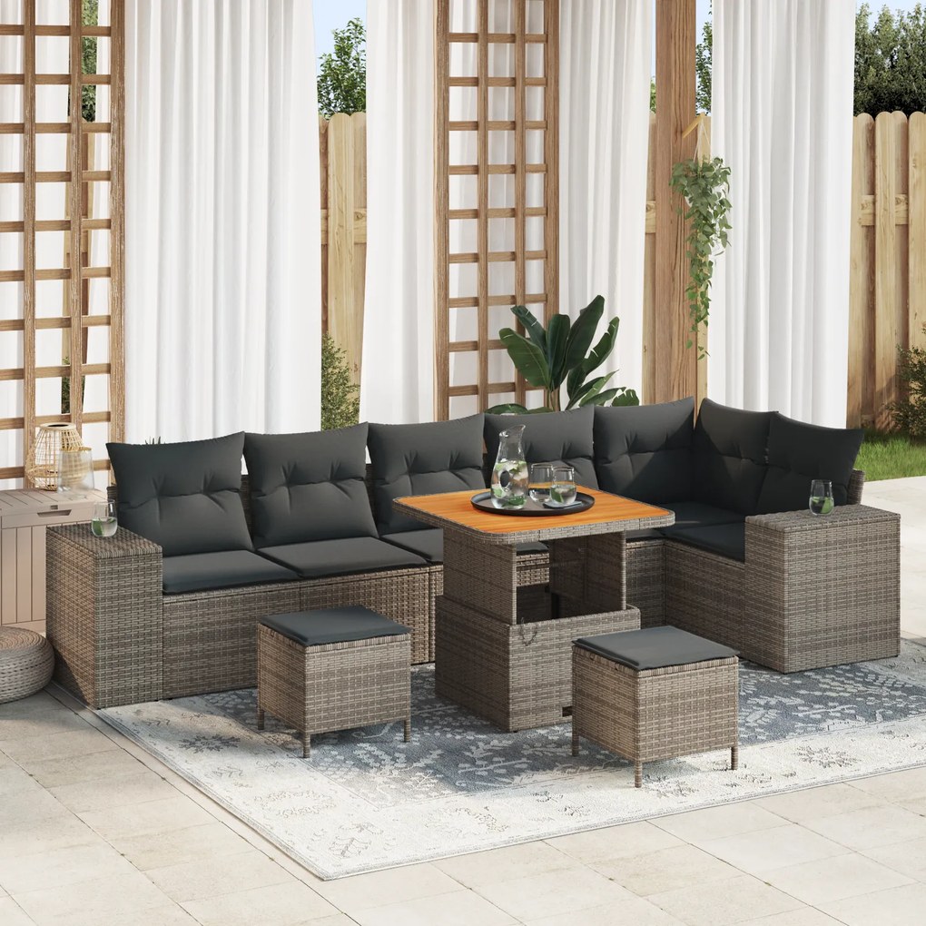 vidaXL Σετ Καναπέ Κήπου 9 pcs Γκρι συνθετικό ρατάν