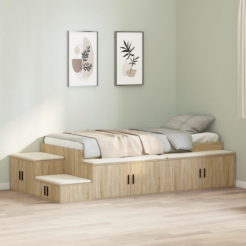 vidaXL Κρεβάτι αποθήκευσης Ξύλου Sonoma 90x200 cm