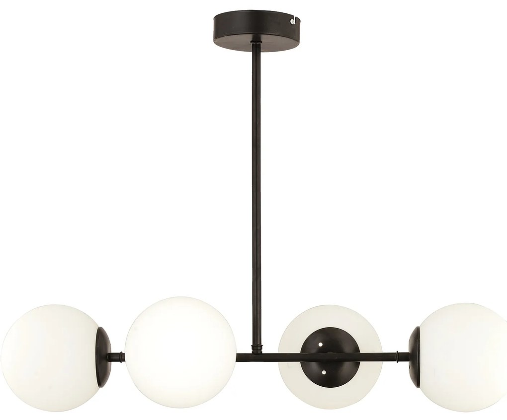 Φωτιστικό Κρεμαστό ArteLibre DELPHINUS Τετράφωτο Μαύρο/Λευκό Μέταλλο/Γυαλί 85x60cm