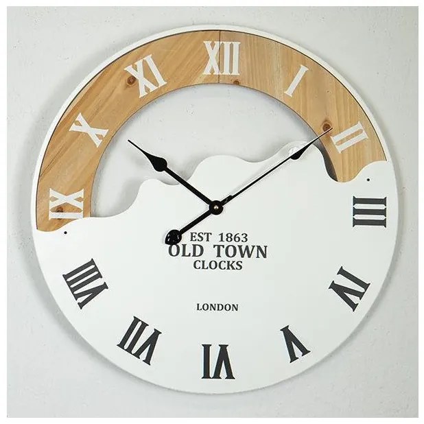 Ρολόι Τοίχου Μεταλλο-ξυλο Με Λατινικούς Χαρακτήρες Λευκό-Μαύρο-φυσικό 60x4.5x60cm 753-10039 Estheti-753-10039-Μαύρο-Λευκό 753-10039