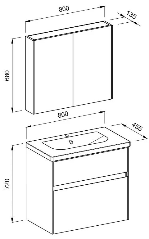 Πάγκος μπάνιου με Νιπτήρα MALAGA 80 Γκρί 80x45.5x72 εκ. 80x45.5x72 εκ.