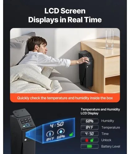 VEVOR Gun Safe, Slider Handgun Gun Safe with Screen, Fingerprint/Password/Key, 3-Way Quick Access Firearm Case Box with LED for 1 Pistol & Magazine, Mounted Gun Box for Nightstand Bedside Desk Car