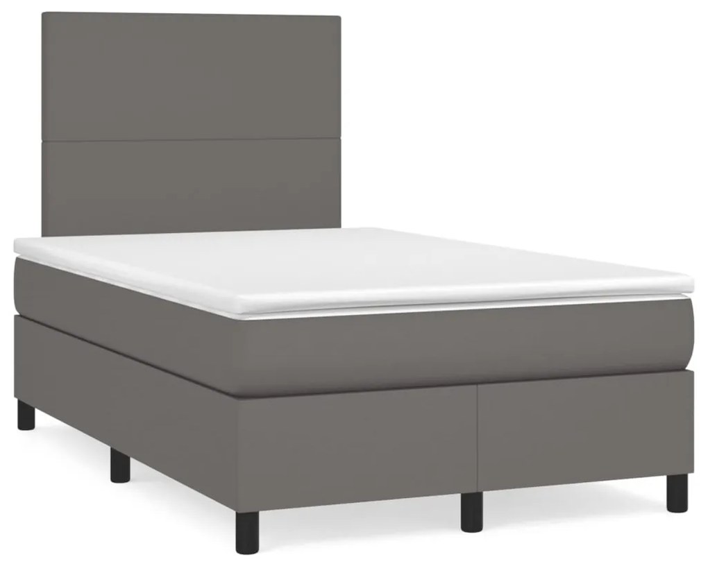 vidaXL Κρεβάτι Boxspring με Στρώμα & LED Γκρι 120x190 εκ. Συνθ. Δέρμα