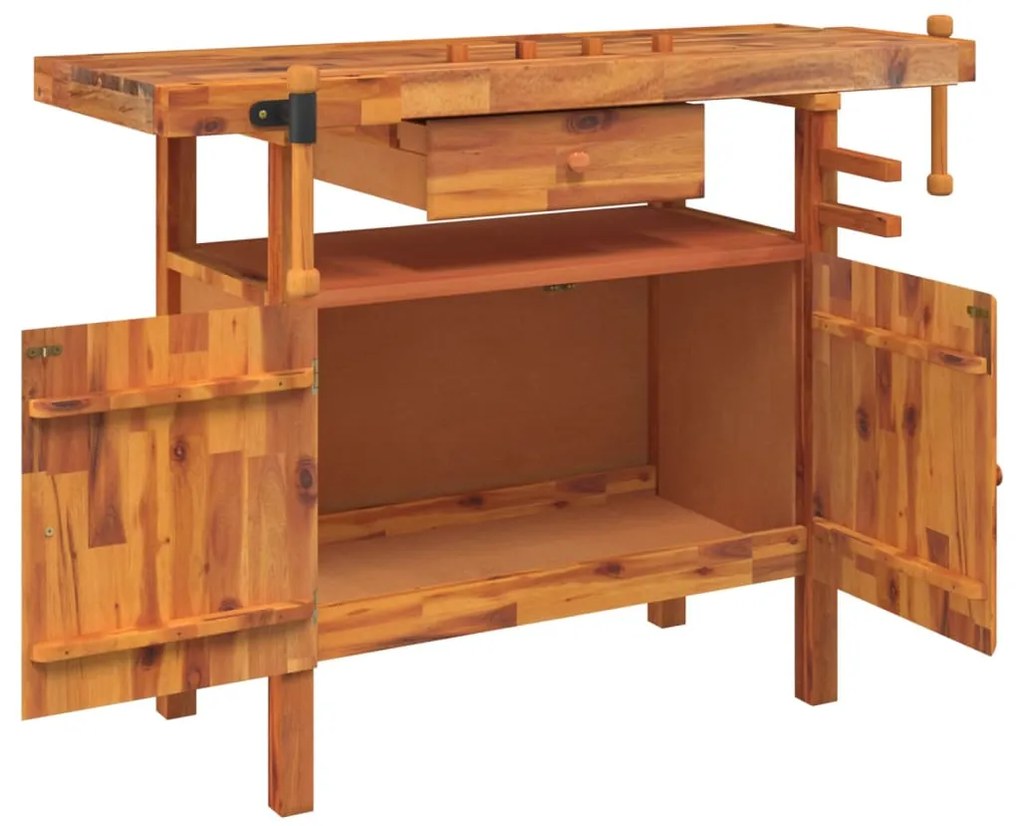 vidaXL Πάγκος Εργ. Συρτάρι/ Μέγγενες 124x52x83 εκ. Μασίφ Ξύλο Ακακίας