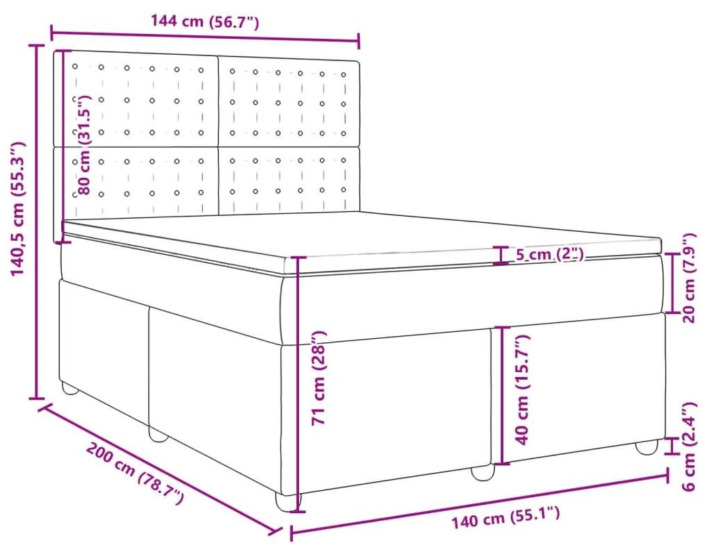 Κρεβάτι Boxspring με Στρώμα Ανοιχτό Γκρι 140x200 εκ. Υφασμάτινο - Γκρι