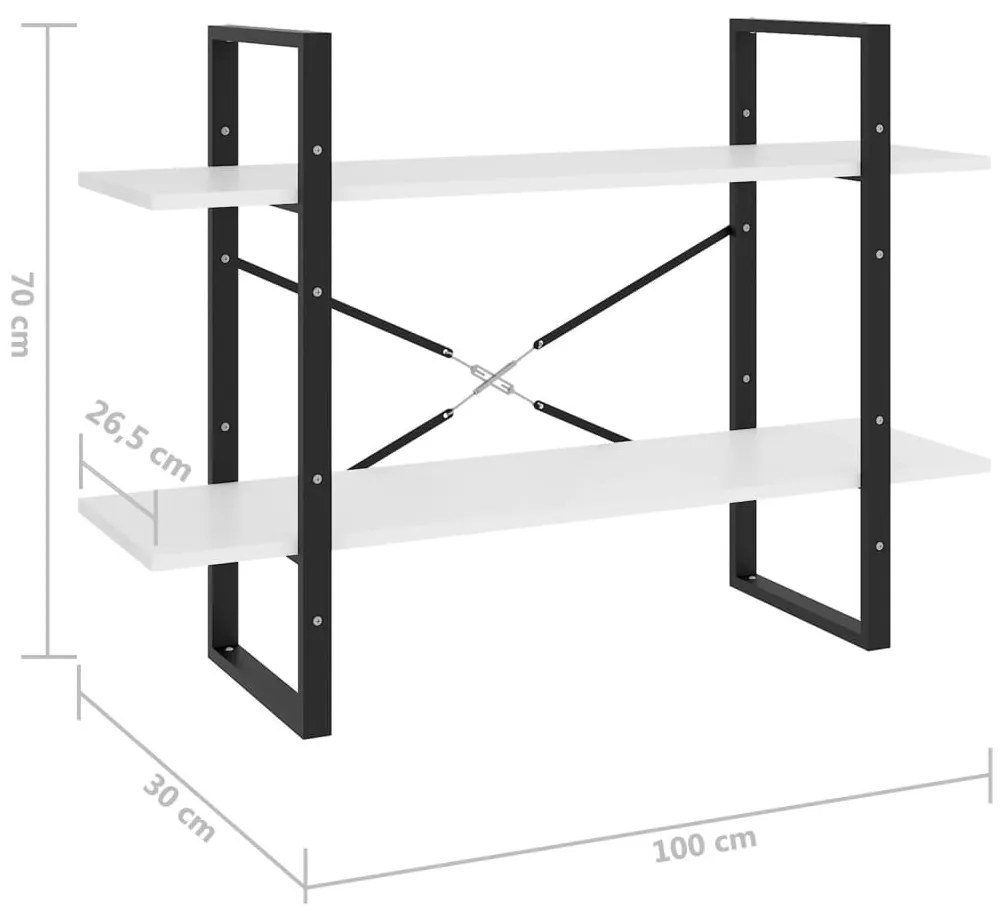 Βιβλιοθήκη με 2 Ράφια Λευκή 100 x 30 x 70 εκ. από Επεξ. Ξύλο - Λευκό