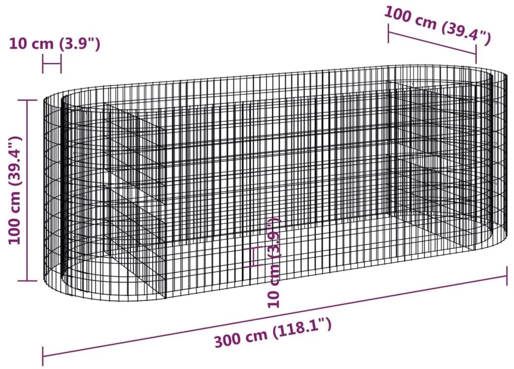 Συρματοκιβώτιο-Γλάστρα Υπερυψωμένη 300x100x100 εκ Γαλβ. Ατσάλι - Ασήμι