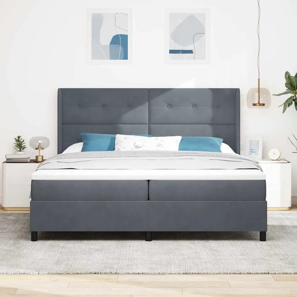 vidaXL Κρεβάτι Box Spring LED με Στρώμα Σκούρο Γκρι 200 x 200 cm